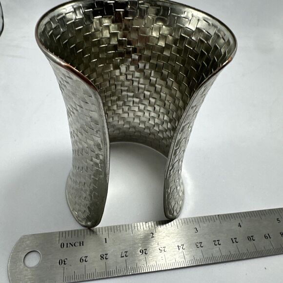Wide Woven Cuff Bracelet Statement Fashion‎ Jewelry Silver Tone - Picture 8 of 9